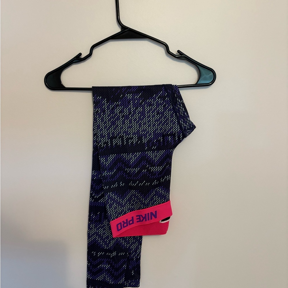 Nike Kids' Patterned Blue and Pink Leggings